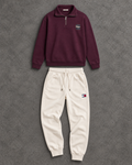 Tommy Hilfiger Burgundy Quarter-Zip & Cream Pants
