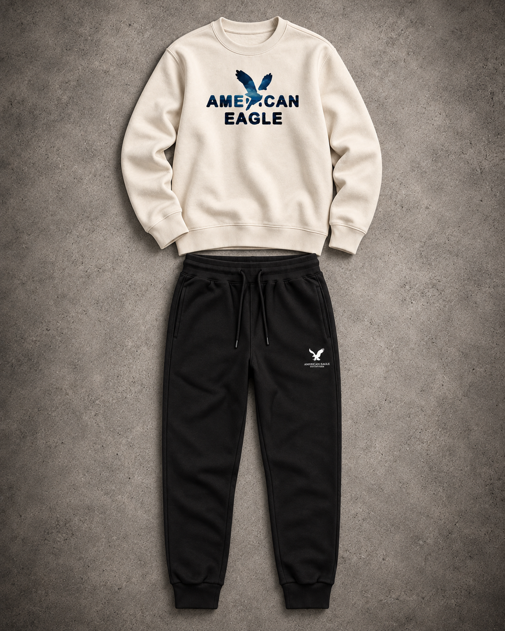 American Eagle Cream Crewneck & Black Pants