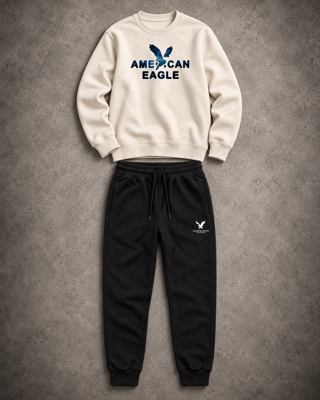 American Eagle Cream Crewneck & Black Pants