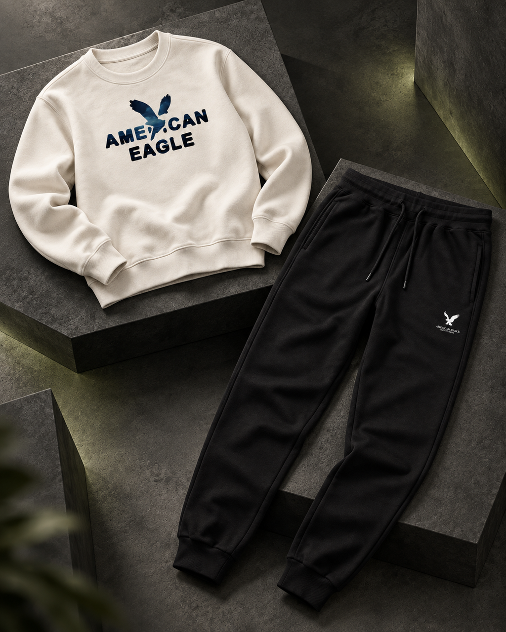 American Eagle Cream Crewneck & Black Pants