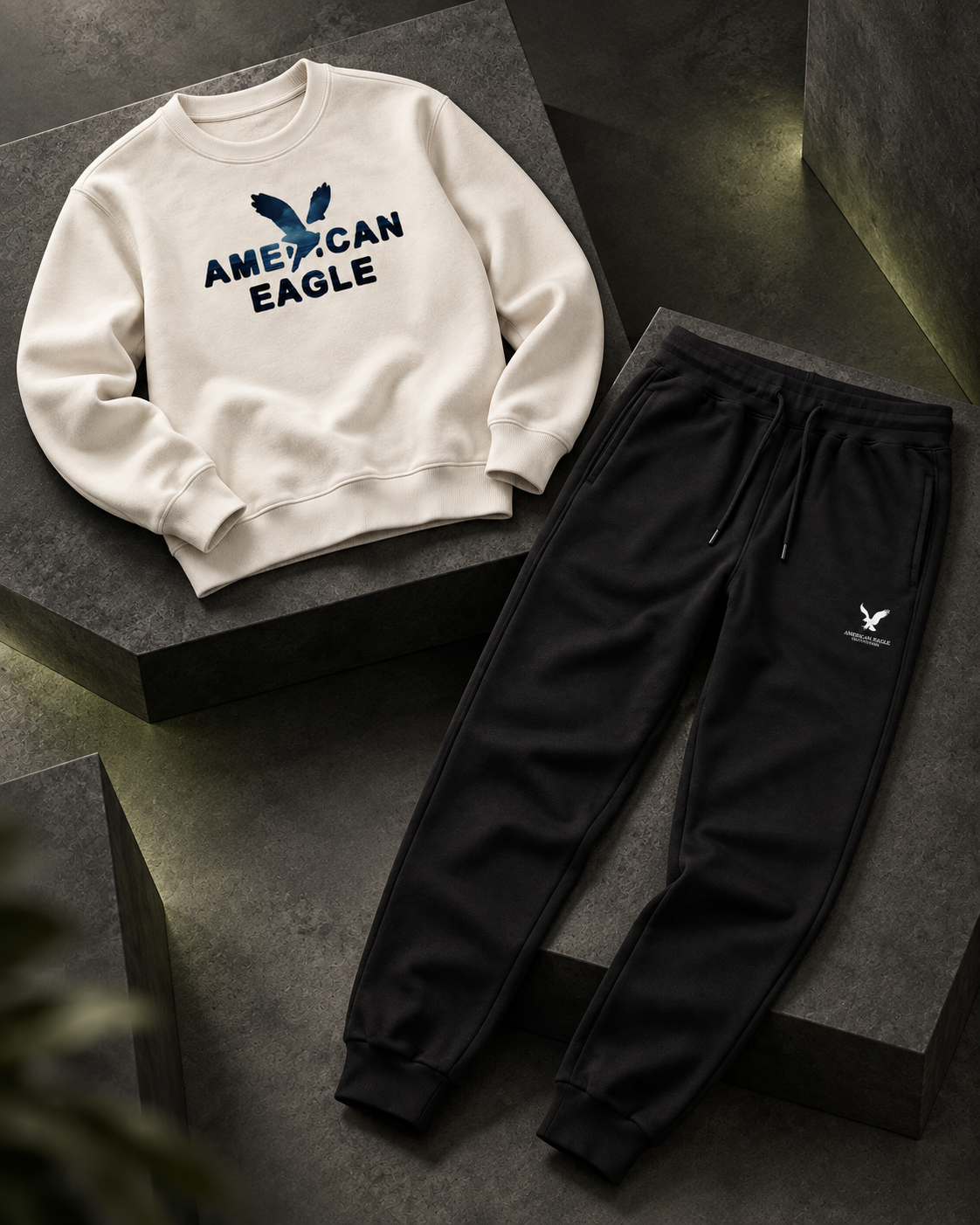 American Eagle Cream Crewneck & Black Pants